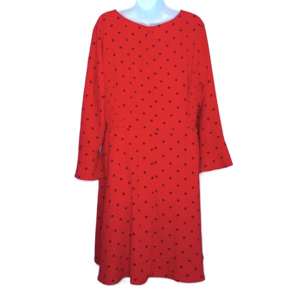 Old Navy Dress Babydoll Red W/ Black Polka Dot 3/4 Bell Sleeve Below Knee EUC XL - Picture 3 of 8